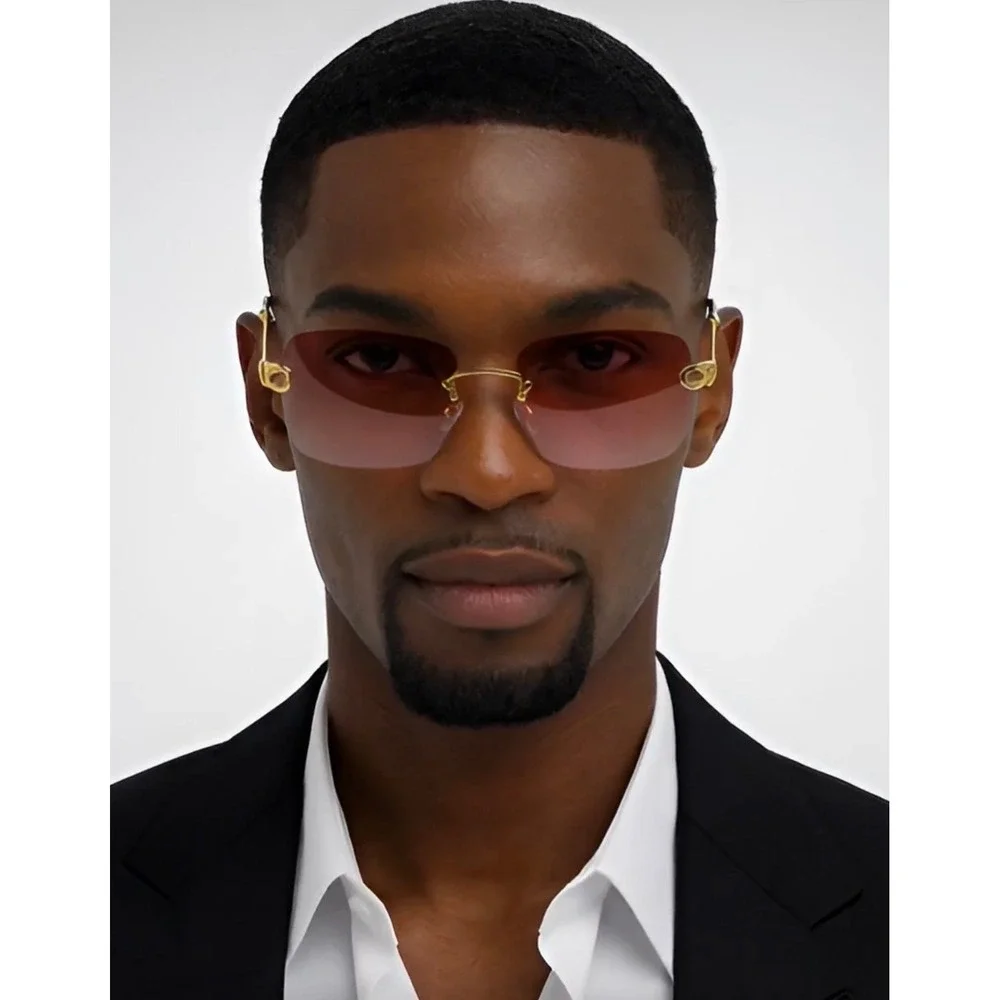 Classic Men Sunglasses Pink Lens Gold Frame Light Weight Comfortable Rimless New
